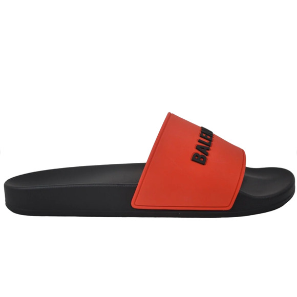Balenciaga Black Red Bicolor Rubber Logo Slide Pool Sandal Flip Flop Flat 44 11 - Picture 2 of 12